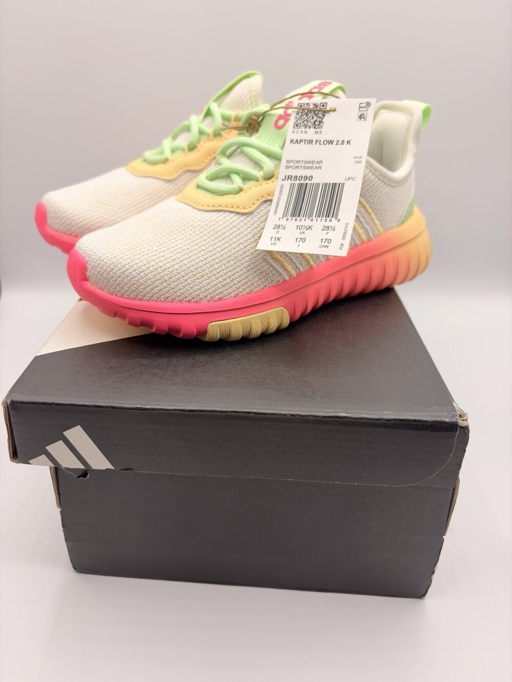 adidas Kaptir Flow 2.0 K Kids Mesh Sneaker White/Pink Sz US 11K - JR8090 NIB